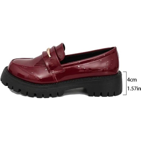 Zapatos De Mujer Mocasines TacóN Alto Mujer Talla Grande Zapatos De Vestir Para Oficina Mujer DecoracióN MetáLica Punta Redonda TacóN Medio Slip-On Zapatos Mujer 43 Rojo Vino-image