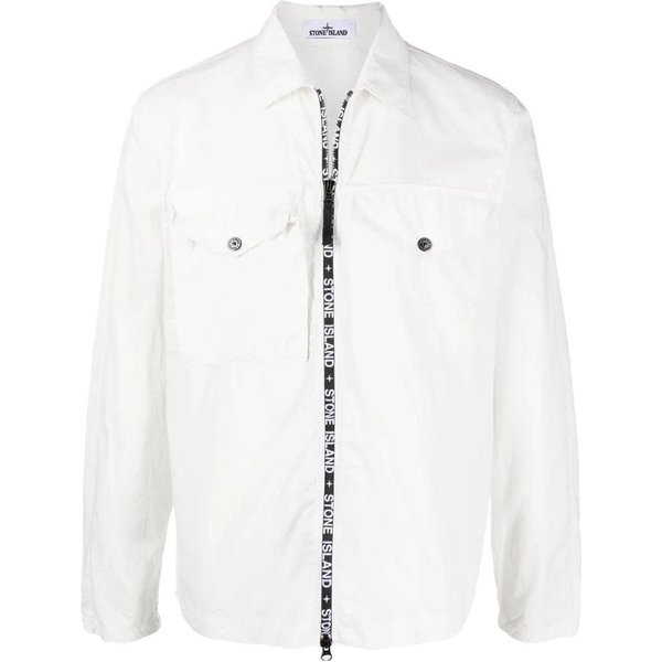 Stone Island Ss22 Camisa Con Cremallera Estilo Chaqueta Lisa Hombre Chaquetas Blanco 7615117E4-V0003 XL-image