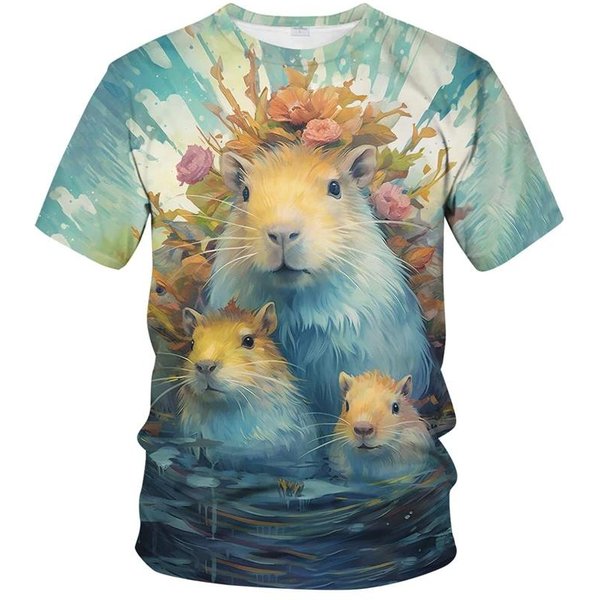 Camiseta De Capibara De Dibujos Animados Impresa En 3D Para Hombre Camisetas Con Estampado De Animales Geniales Moda Calle Cuello Redondo Manga Corta Camisetas Tops Para NiñOs 6XL-image