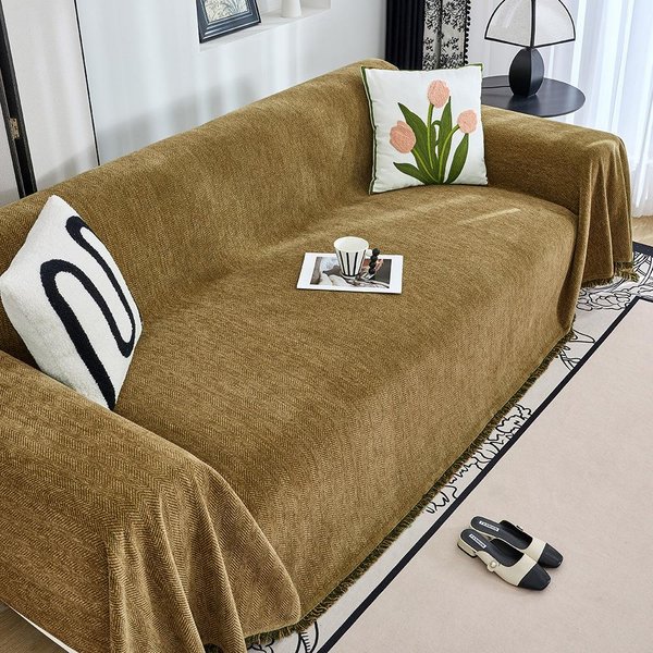 Toalla De Sofá De Chenilla Manta De Sofá Borlas Funda De Mueble Funda De Sofá A Prueba De Polvo Anti-ArañAzos Funda De Sofá DecoracióN Hogar Sala De Estar 90X180Cm-image