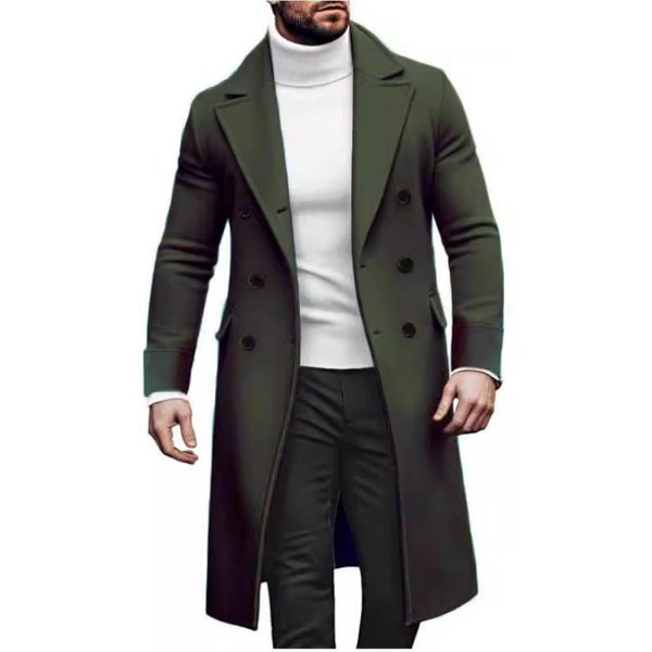 Abrigo Largo De Lana Chaqueta Cruzada Para Hombre VersióN Europea 2XL Black-image