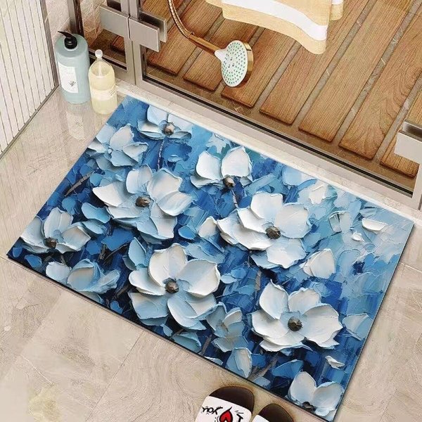 Alfombra De BañO 3D Tridimensional Flor De Viento Crema Alfombra Absorbente De Barro Diatomeo Puerta De BañO Secado RáPido Antideslizante Alfombra De Pie 60*90Cm-image