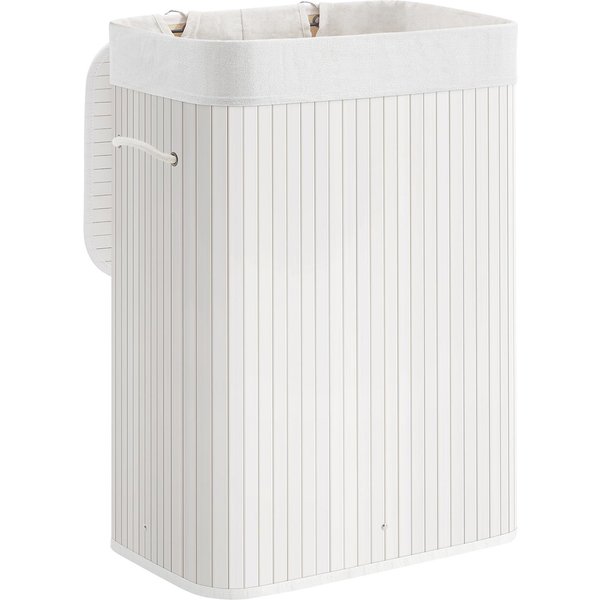 Songmics Bambusowy Kosz Na Pranie, 72L SkłAdany Kosz Na Pranie, ProstokąTny Kosz Do Przechowywania Z 3 Uchwytami, 40 X 30 X 60 Cm, BiałY BiałY-image