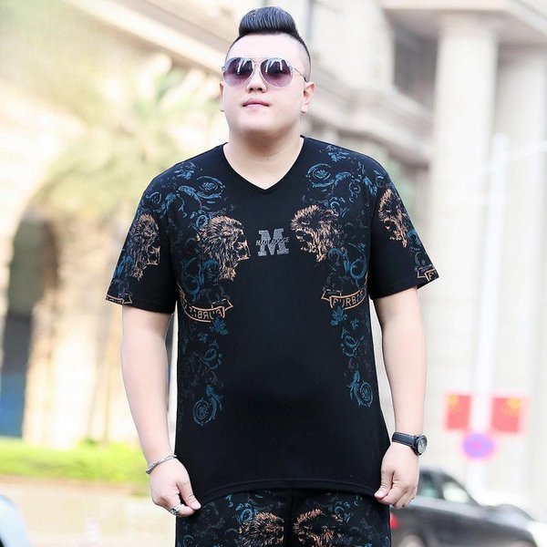 Camiseta De Manga Corta De Verano De Gran TamañO Para Hombres Gordos, Camisetas De Cuerpo Para Hombres Gordos Con Estampado Popular De Talla Grande Para JóVenes 7XL Negro-image