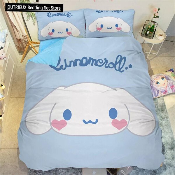 KreskóWkowa Poszewka Na KołDrę Cinnamoroll Kawaii Dla NastolatkóW I Dzieci Kolekcja PośCieli Urocza Poszewka Na KołDrę Poliester Rozmiar Twin, Queen, King Dekoracja Sypialni EU Double(200X200Cm)-image