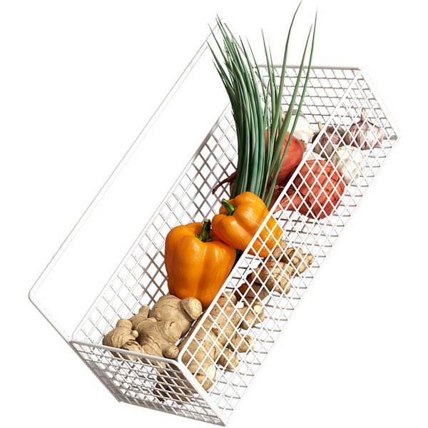 Cesta De Almacenamiento De Alambre Metal Montado En Pared Colgante Cesta De Frutas Organizador Contenedor Con Adhesivo Para Cocina Congelador Despensa Gray-image