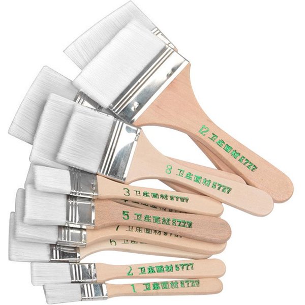 12 Piezas / Juego Pelo De Nylon Plano PortaláPices De Madera Pincel Para Pintura Al ÓLeo Pincel Para Barbacoa Pinceles De Pintura Arte Blanco-image