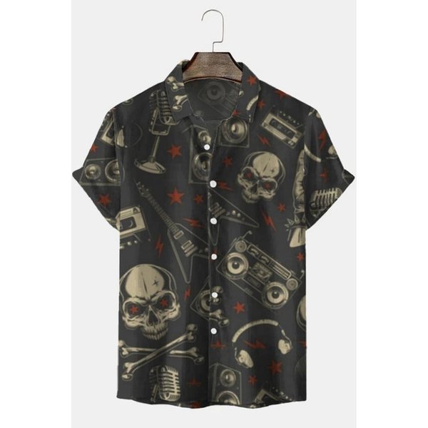 Camisa Hawaiana Para Hombre Calavera Rosa ImpresióN 3D Camisa De Playa Manga Corta Botones Casual Camisas De Calaveras Para Hombre Top M-image