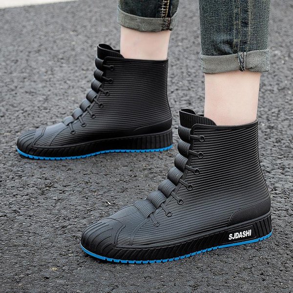 Modne MęSkie Kalosze Gumowe Gumboots Slip On PołOwy łYdki Wodoodporne Buty Robocze Komfortowe Czerwone AntypośLizgowe Buty WęDkarskie Dla MężCzyzn 40 Niebieski-image