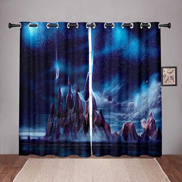 Natura Las Krajobraz Niebo Marzycielski ZaciemniająCa ZasłOna Okienna Do Sypialni Salonu ŁAzienki Kuchni Drzwi Przedpokoju Wysokie Zacienienie Nowa W55 X H120Cm X 2&Grommet Top Blue-image