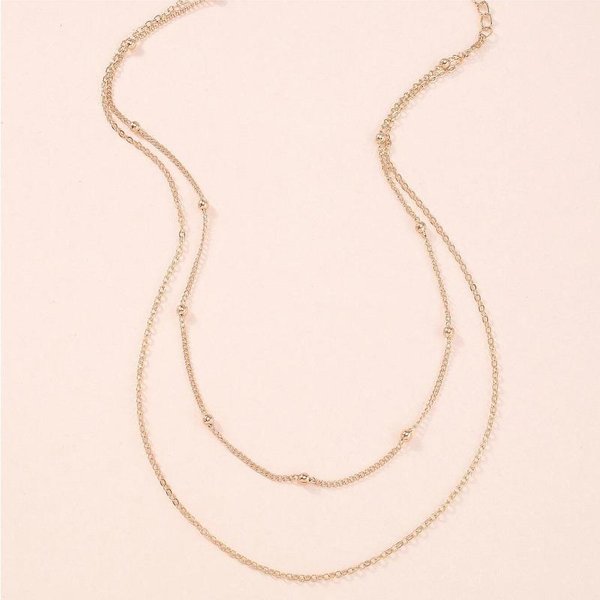 Cadena De Metal Para El Cuello Con Cuentas Redondas, Cadena De Hueso De Serpiente, Collar Doble Para Mujer, Cadena De ClavíCula GeoméTrica De Moda Con Personalidad Simple Oro-image