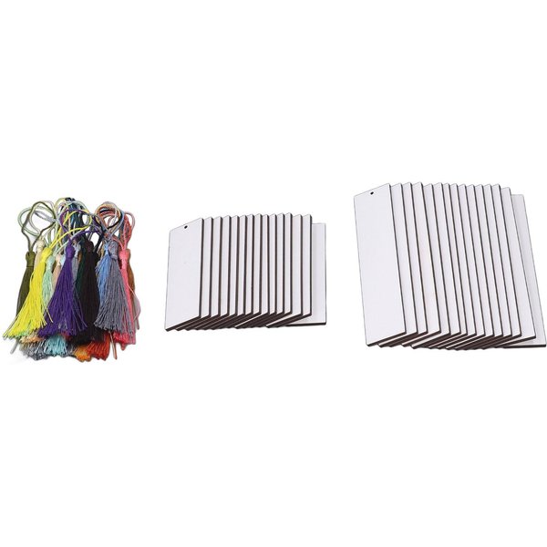 60 Piezas MarcapáGinas En Blanco Para SublimacióN Doble Cara Productos En Blanco Para SublimacióN Con Borlas De Colores Para Etiquetas De Regalo DIY White-image