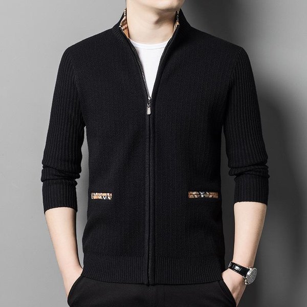 CáRdigan Para Hombre Cuello Alto SuéTer Engrosado Casual Talla Grande SuéTer De Color SóLido Abrigo Con Cremallera 3XL Black-image