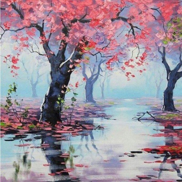 Pintura De Diamantes 5D DIY Bordado De Diamantes Paisaje ÁRbol Labores Mosaico De Diamantes Punto De Cruz 30X30Cm-image