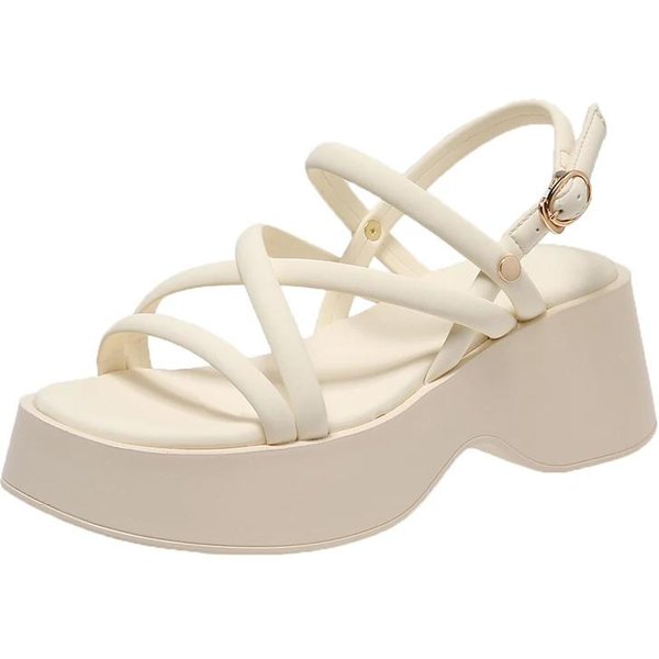 Sandalias De Plataforma Gruesa De Verano Para Mujer Moda Correa Cruzada Zapatos Gladiador Mujer Sandalias Con CuñA De TacóN De Suela Gruesa Para Mujer 38 Beige-image