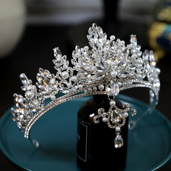 Nueva Corona De Novia Barroca Europea Tocado Corona De Pavo Real De Lujo Corona De CumpleañOs Nudo Retro Accesorios De Boda Gray-image