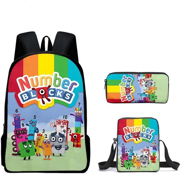 Cyfrowy Plecak Klocki Numberblocks Plecak Szkolny Dla Ucznia Plecak Na PosiłEk Zestaw Trzech ElementóW Pencil Bag Gray-image
