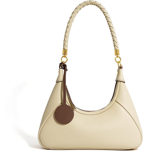 Bolso De Hombro Medio Luna Para Mujer Bolso De Cuero De Alta Calidad Nicho Para Viajero Diario Bolso De Hombro Cruzado Beige-image