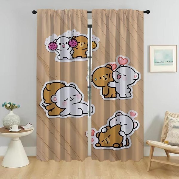 Cortinas Opacas Kawaii De Oso 2 Piezas Cortinas Para Sala De Estar Cortinas Estores ParticióN DecoracióN De Halloween Cocina Elegante W50Xh70Cmx2Pcs-Cl-image