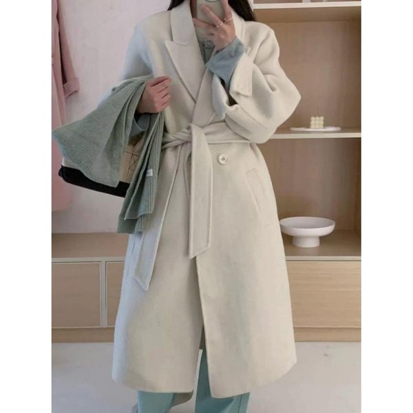 Nuevo Abrigo De Lana De Doble Cara, Abrigo De Lana Informal Holgado De Estilo Coreano De Longitud Media M Beige-image