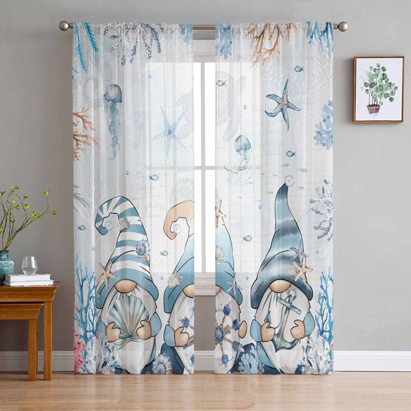 Morskie Koralowe Rozgwiazdy Muszle Konchy KarłOwate Przezroczyste ZasłOny Do Dekoracji Salonu ZasłOny Okienne Kuchenne Tiulowe Woalowe ZasłOny W135 X H115Cm X1 White-image