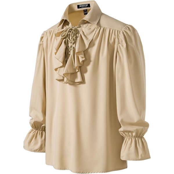 Lisdinojemitop Camisa Con Volantes De Pirata Vampiro Para Hombre PuñO EláStico Poeta Victoriano Steampunk Renacentista Medieval Disfraz Cosplay M Beige-image