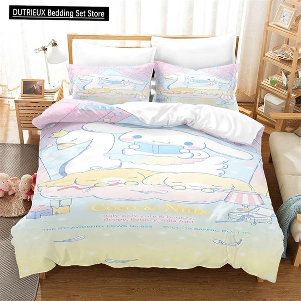 Kolekcja Poszewek Na KołDrę KreskóWka Cinnamoroll Kawaii Poszewka Na KołDrę Kolekcja Poszewek Na Poduszki Dzieci Dziewczynki Komfortowa Kolekcja PośCieli Rozmiar Pojedynczy PodwóJny King Size 140X200Cm 3Pcs-image