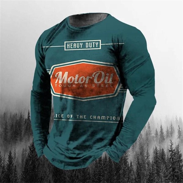 Camiseta Vintage Para Hombre Manga Larga Tops Biker Camisetas Estampado 3D STP Oil Camiseta De Motocicleta Oversize Holgada Ropa Hombre Texaco XL-image