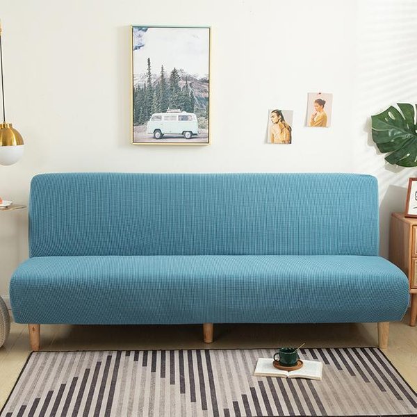 Funda De Sofá Cama Plegable De Jacquard Liso Para Sala De Estar, Fundas De Sofá Sin Brazos, Material EláStico De Licra, Fundas Suaves M (Length 160-180Cm) Azul-image