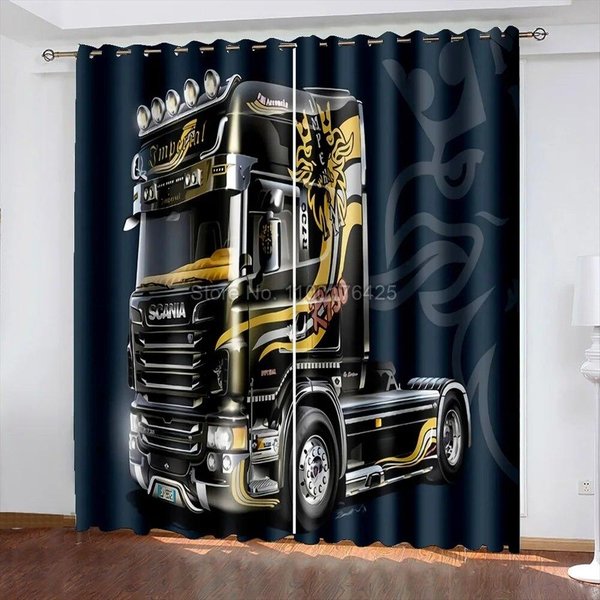 3D CiężAróWka Drukowane ZasłOny ZaciemniająCe Nadruk Samochodowy ZasłOna Okienna Do Salonu ZasłOny Do Sypialni WystróJ 183X214Cm Niestandardowe W50Xh160(Cm)X2Pcs-Rod Pocket-image