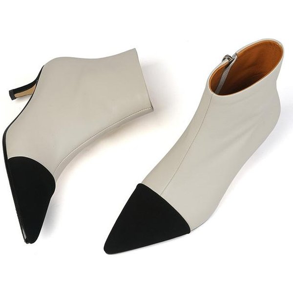 Zimowe Buty Damskie Oryginalne SkóRzane Mieszane Kolory Botki ZwięZłE Zip Szpiczasty Nosek Buty Damskie Na Cienkim Obcasie Zapatos De Mujer 39-image
