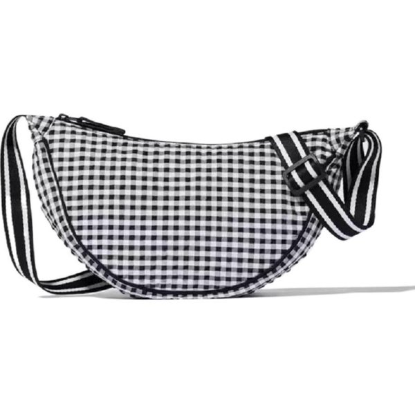 Bolso De Hombro A Cuadros De Lona Bolso VersáTil Tipo Dumpling Bolso Cruzado Simple De Nylon Viaje Gray-image