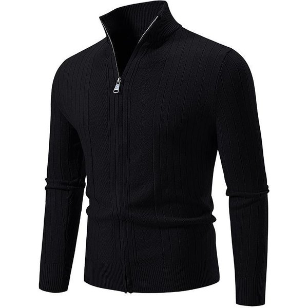 CáRdigan De Punto Con Cremallera Base De Invierno, SuéTer De Cuello Alto Para Hombre, Chaqueta Sencilla De Color SóLido Y Corte Ajustado M Negro-image