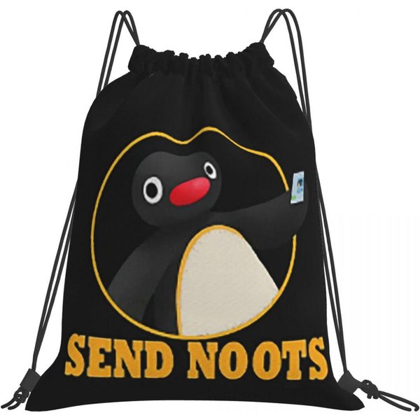 Mochilas De TV De PingüIno Pingu Pinga Mochilas PortáTiles Con Cierre De CordóN Bolsillo De Almacenamiento Bolsas Para Libros Para Viajes Estudiantes One Size Black-image