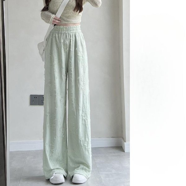 Pantalones Blancos Rasgados De Pierna Ancha Para Mujer En Verano Nuevo DiseñO Cintura Alta CaíDa Adelgazantes Pierna Recta Casual Pantalones Largos XL Gray-image