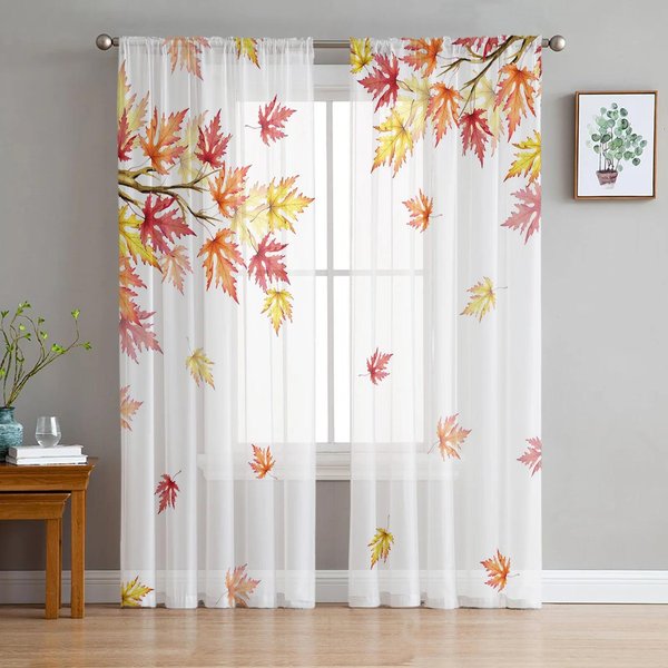 OtoñO Planta Flor Silvestre Margarita PáJaro Cortinas TraslúCidas Decoraciones Para Ventanas Del Hogar Cortinas Voile Tul Para Sala De Estar Dormitorio Cocina W135 X H115Cm X1&Grommet Top-image