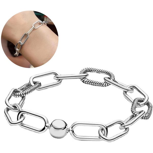 Mini Charm Plata De Ley S925 Colgante De Doble EslabóN Compatible Con Pulsera Original Mujer JoyeríA DIY Beige-image