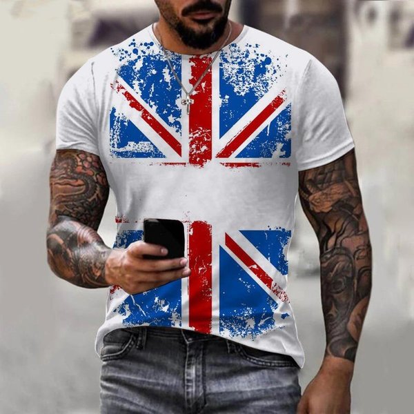 Anglia Brytyjska Flaga 3D Druk T-Shirt Lato MężCzyźNi Kobiety T-Shirty Moda KróTki RęKaw Oversize Harajuku Streetwear DziecięCe Koszulki Topy M Blue-image