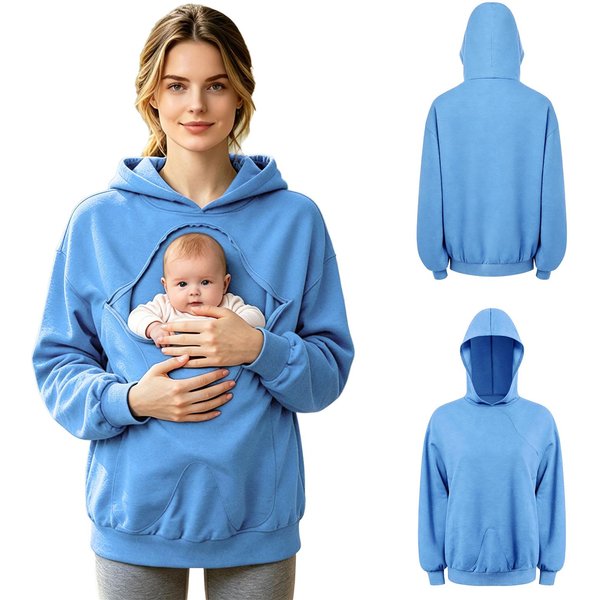 Sudadera Con Capucha Para Lactancia Y Viaje PortabebéS Sudadera De Manga Larga Cremallera Oculta Bolsillo Tipo Canguro Para Mujeres Uso Diario Casual XS Azul Claro-image