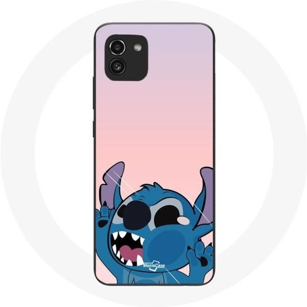 Funda - Samsung - Galaxy A03 - Silicona - Flexible - Stitch Con La Nariz En El Aire - Rosa Negro-image