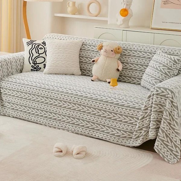 Funda De Sofá Grande AntiarañAzos De Gato Estilo Ins, Toalla Para Sofá De Felpa De Invierno, Manta De Sofá De Cobertura Completa De Color SóLido, Funda Completa 30X50Cm Pillowcase-image