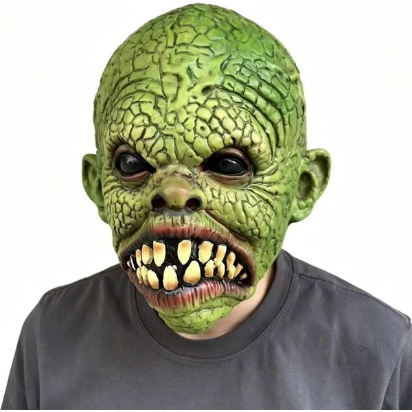 Halloweenowy Demon Horror Lateksowa Maska One Size Fits All Adults Zielony-image