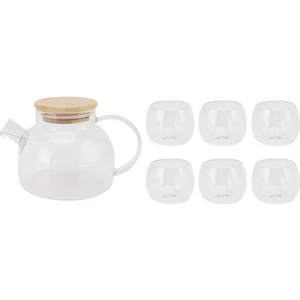 Juego De Tetera De Cristal Con 6 Tazas 500Ml Cristal De Borosilicato Alto Apto Para Estufa Tetera Con Filtro Y L(For 6.5-9Kg) Beige-image