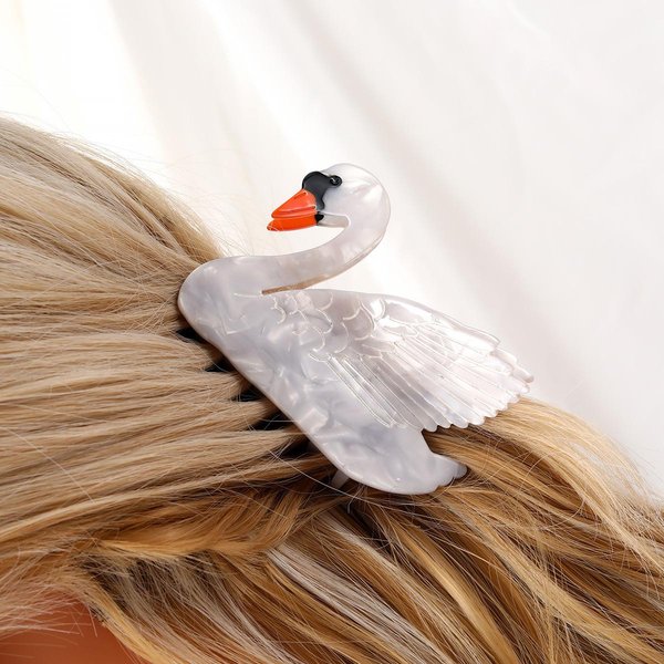 1 Pieza Pinza Para El Pelo De Cisne AcríLico Elegante Pinza Para El Pelo De La Parte Trasera De La Cabeza Pinza De TiburóN Antideslizante Accesorios Para El Cabello Para Mujer Blanco-image