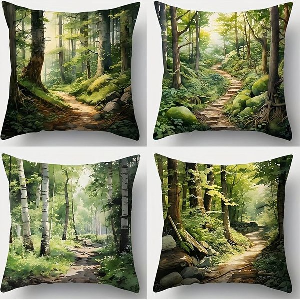 Zestaw 4 Poszewek Na Poduszki Do Sofy, Jednolity żYwy LeśNy Zielony, Jednostronny Nadruk, Poszewki Na Poduszki Do Wystroju Domu, WkłAd Nie Jest DołąCzony 40X40Cm-image