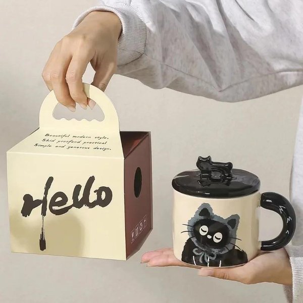 Taza De Gato Con Personalidad Creativa Con Tapa, Regalo De Recuerdo, Taza De Agua Potable, Linda Taza De Café De CeráMica, Taza De Oficina 360ML-image
