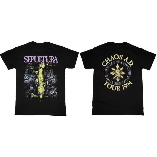 2026 Sepultura Chaos A.D. Camiseta Estampada Tour 1994 GráFico AlgodóN Unisex Manga Corta Moda Casual Vintage Retro Tops L Gray-image