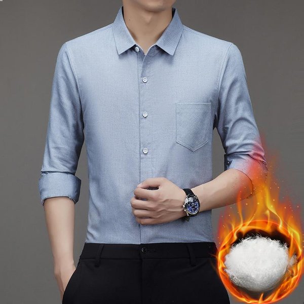 Camisa De PlumóN Con Forro ExtraíBle Para Hombre Nueva De OtoñO E Invierno, Camisa BáSica De Negocios Para JóVenes Y De Mediana Edad 4XL-image