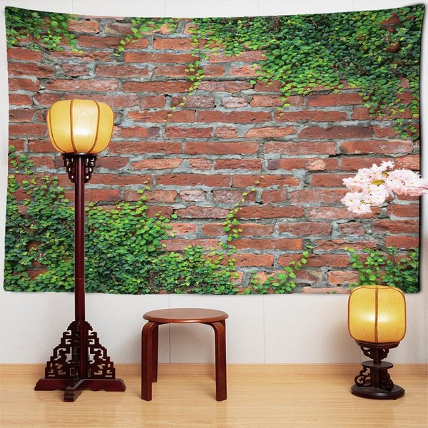 Tapiz De Pared De Ladrillos Con Plantas, Tapiz PsicodéLico, Arte Hippie, Tapiz Para Sala De Estar, Dormitorio, DecoracióN Abstracta Para El Hogar 95X70Cm Brown-image