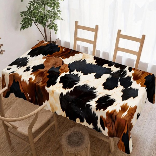 ProstokąTny Obrus W Krowie łAty Do Dekoracji StołU Impreza śWiąTeczna Wodoodporny Wielokrotnego UżYtku Obrus Na StołY Kuchnia Jadalnia 100X160Cm Black-image